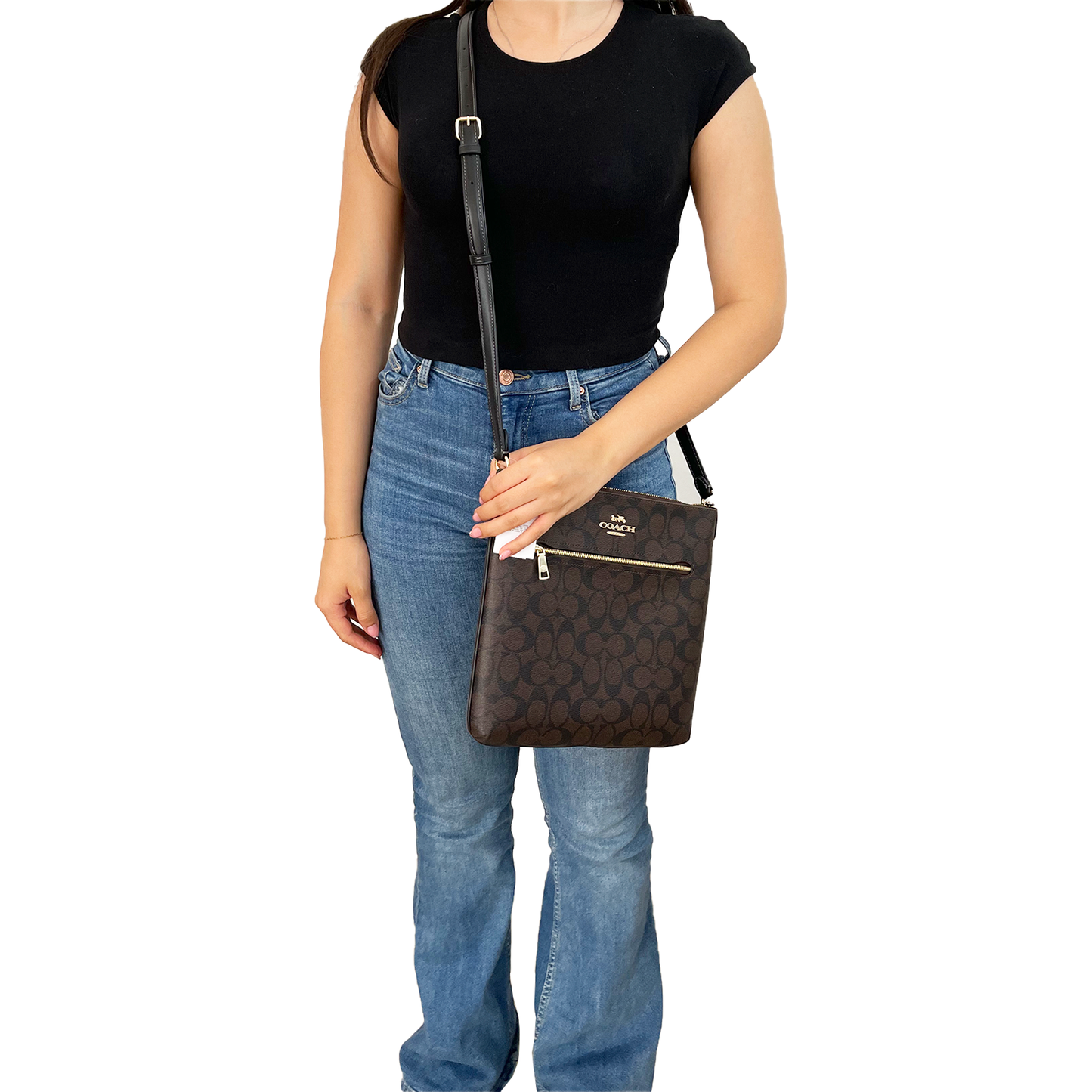 Bolsa Coach Rowan File Bag In Signature Canvas Brown Black