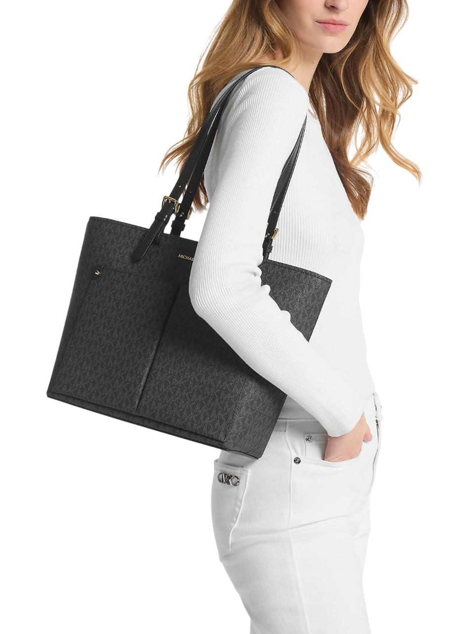 Bolsa Michael Kors Jet Set Medium Logo Pocket Tote Bag Black