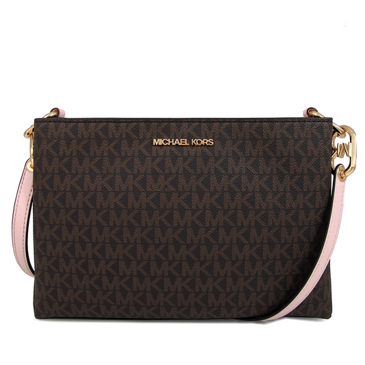 Bolsa Michael Kors Trisha Medium Logo Crossbody Brown Pink