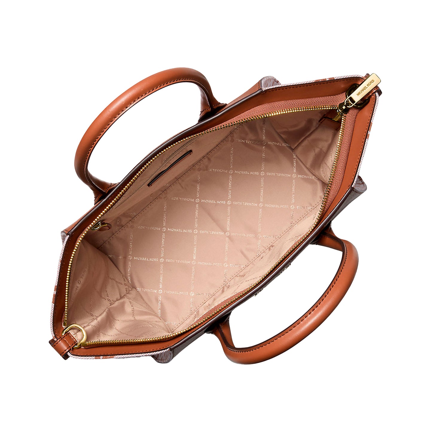 Bolsa Michael Kors Avril Large Leather and Logo Jacquard Satchel Luggage
