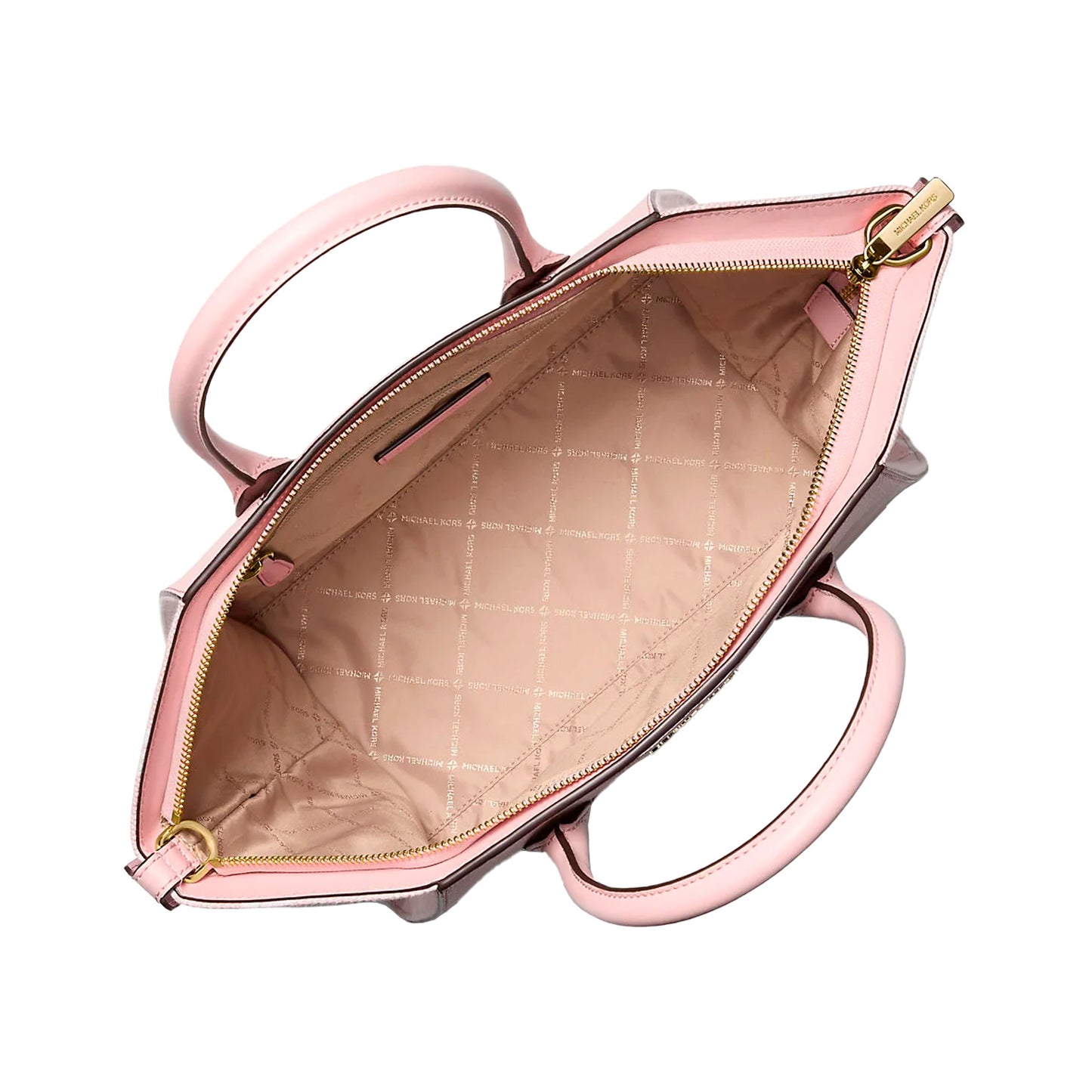 Bolsa Michael Kors Avril Large Leather and Logo Jacquard Satchel Powder Blush
