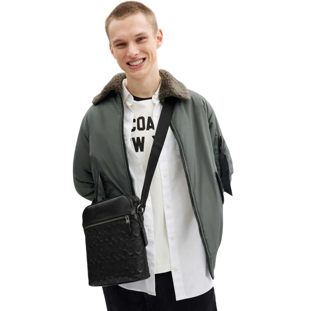 Bandolera Coach Houston Flight Bag In Signature Leather Black