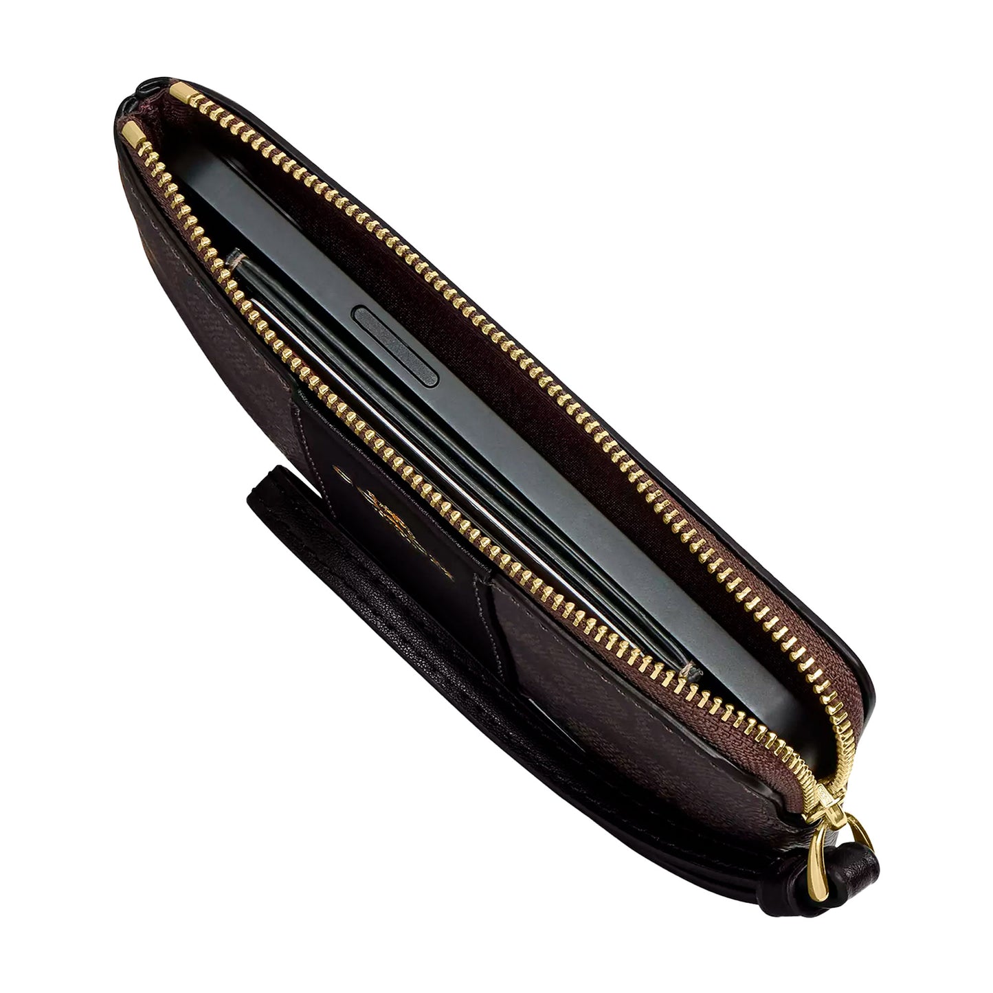 Monedero Coach Corner Zip Wristlet In Signature Canvas Brown Black