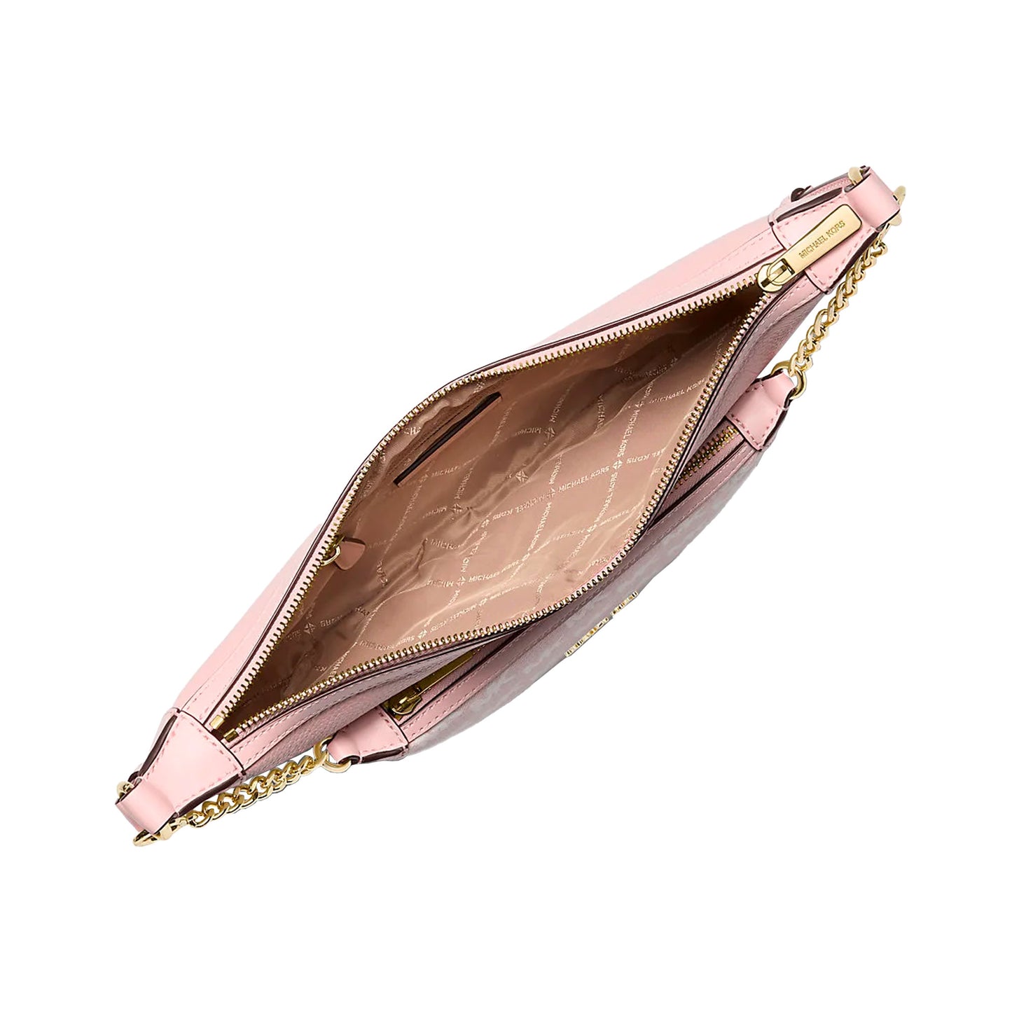 Bolsa Michael Kors Hollis Medium 2-in-1 Grain Leather and Jacquard Logo Shoulder Bag Powder Blush