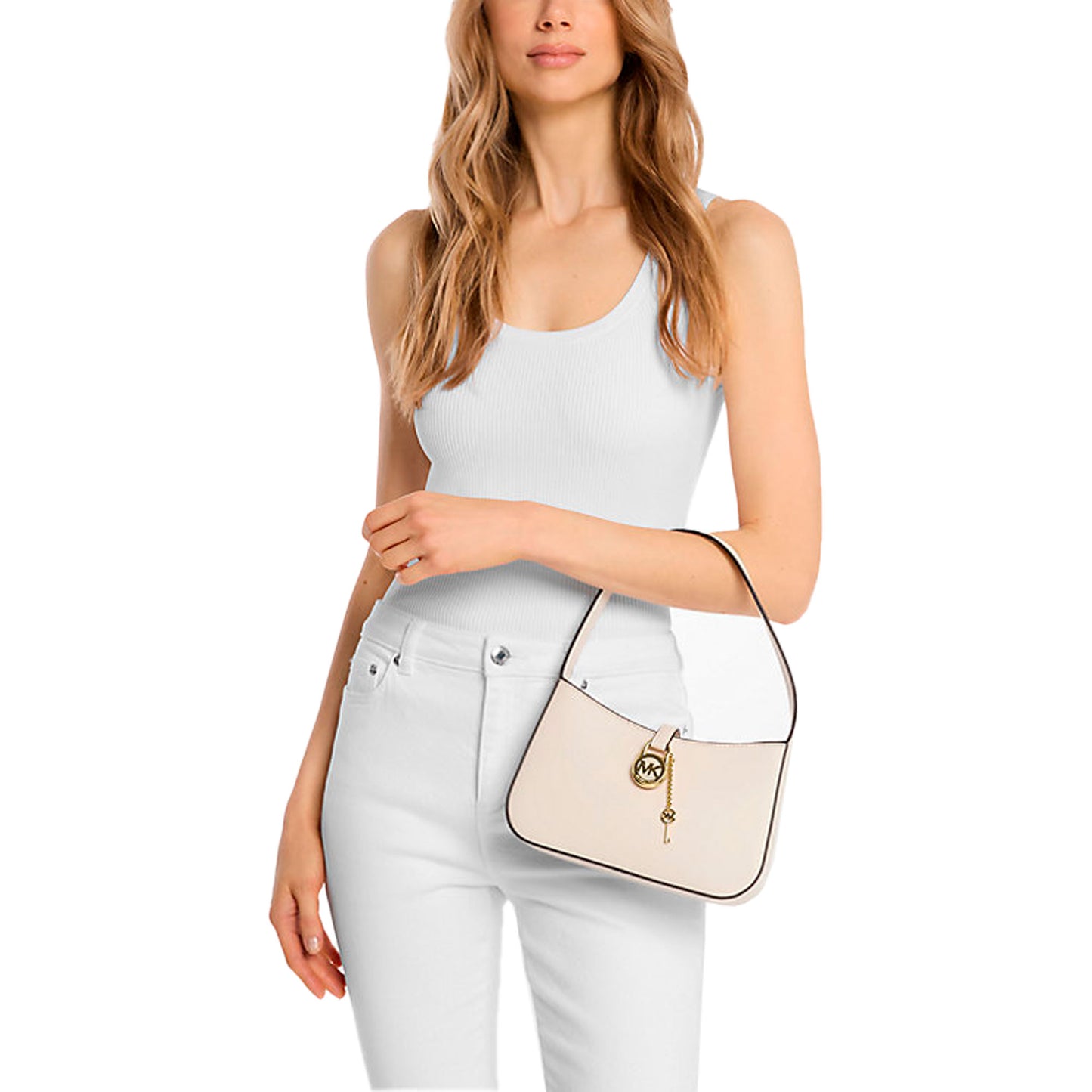 Bolsa Michael Kors Lyra Small Leather Pochette Light Cream