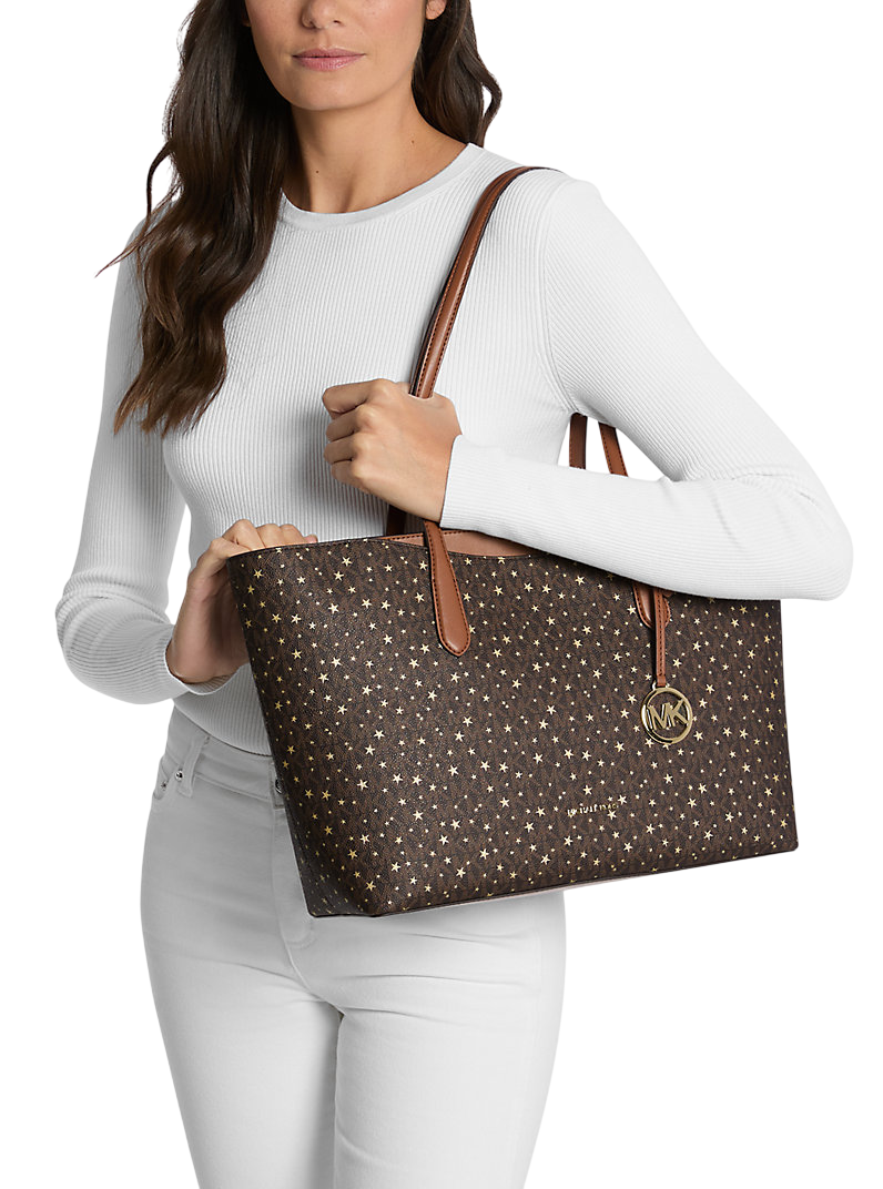 Bolsa Michael Kors Arden Large Printed Signature Logo Top-Zip Tote Bag Brown