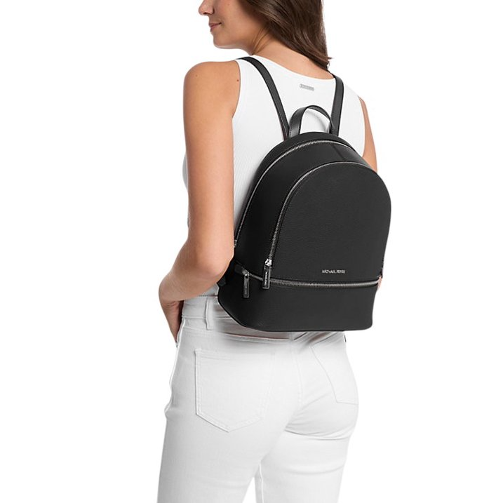 Mochila Michael Kors Rhea Medium Pebbled Leather Backpack Black