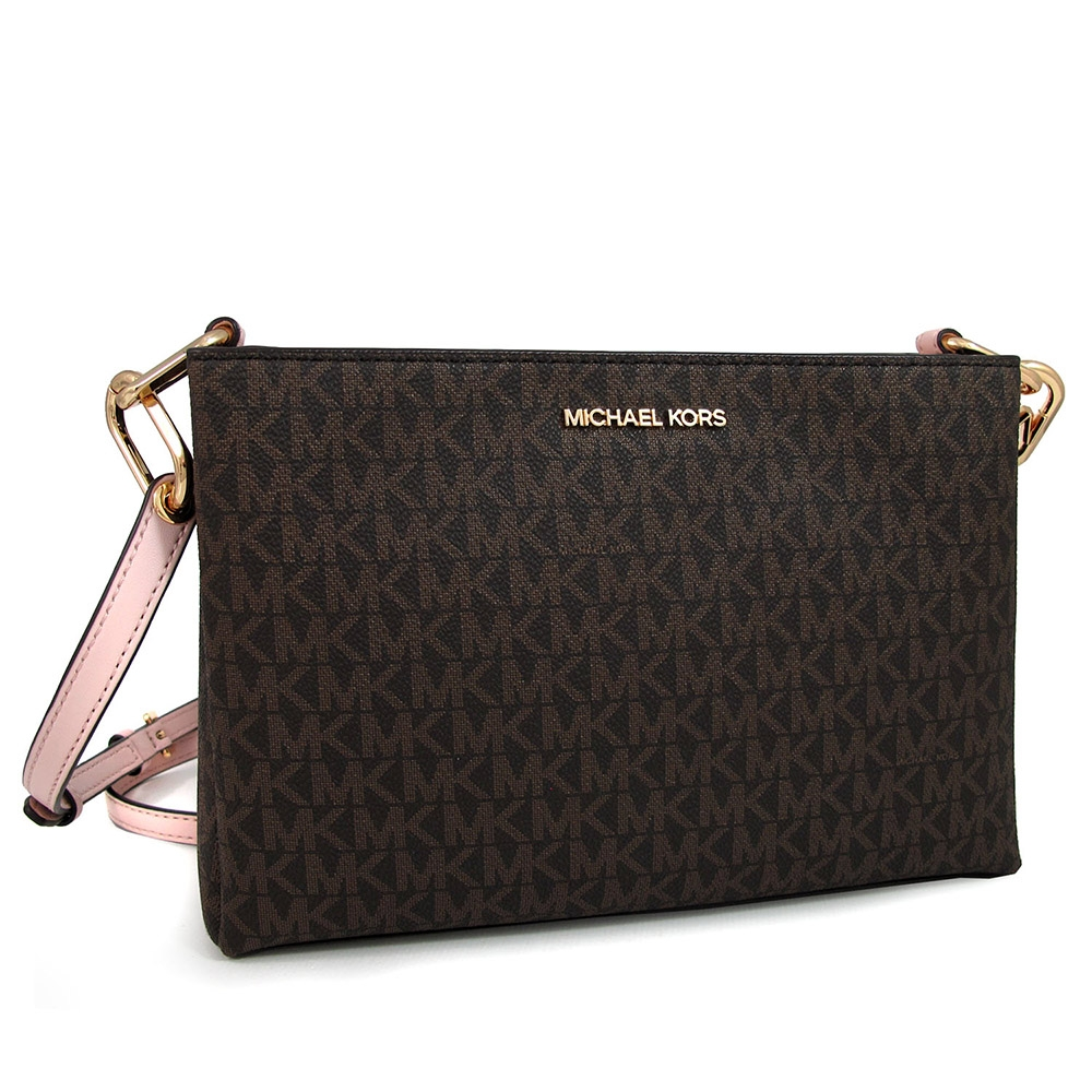 Bolsa Michael Kors Trisha Medium Logo Crossbody Brown Pink
