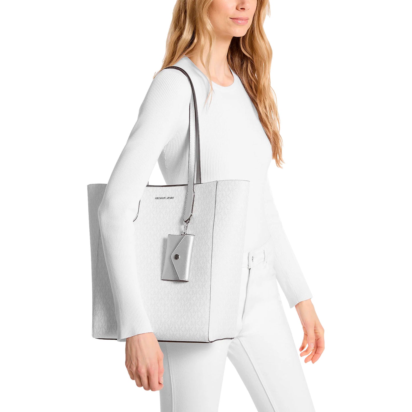 Bolsa Michael Kors Vincent Large Logo Tote Bag With Card Holder Silver