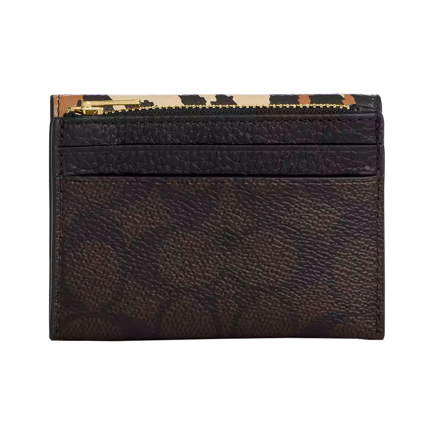 Cartera Coach Card Holder Wallet With Leopard Print And Signature Canvas