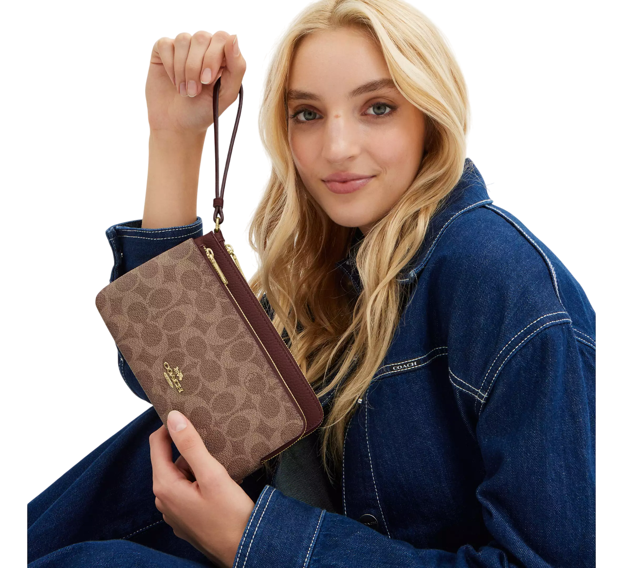 Cartera Coach Double Zip Wallet In Signature Canvas Tan Brown