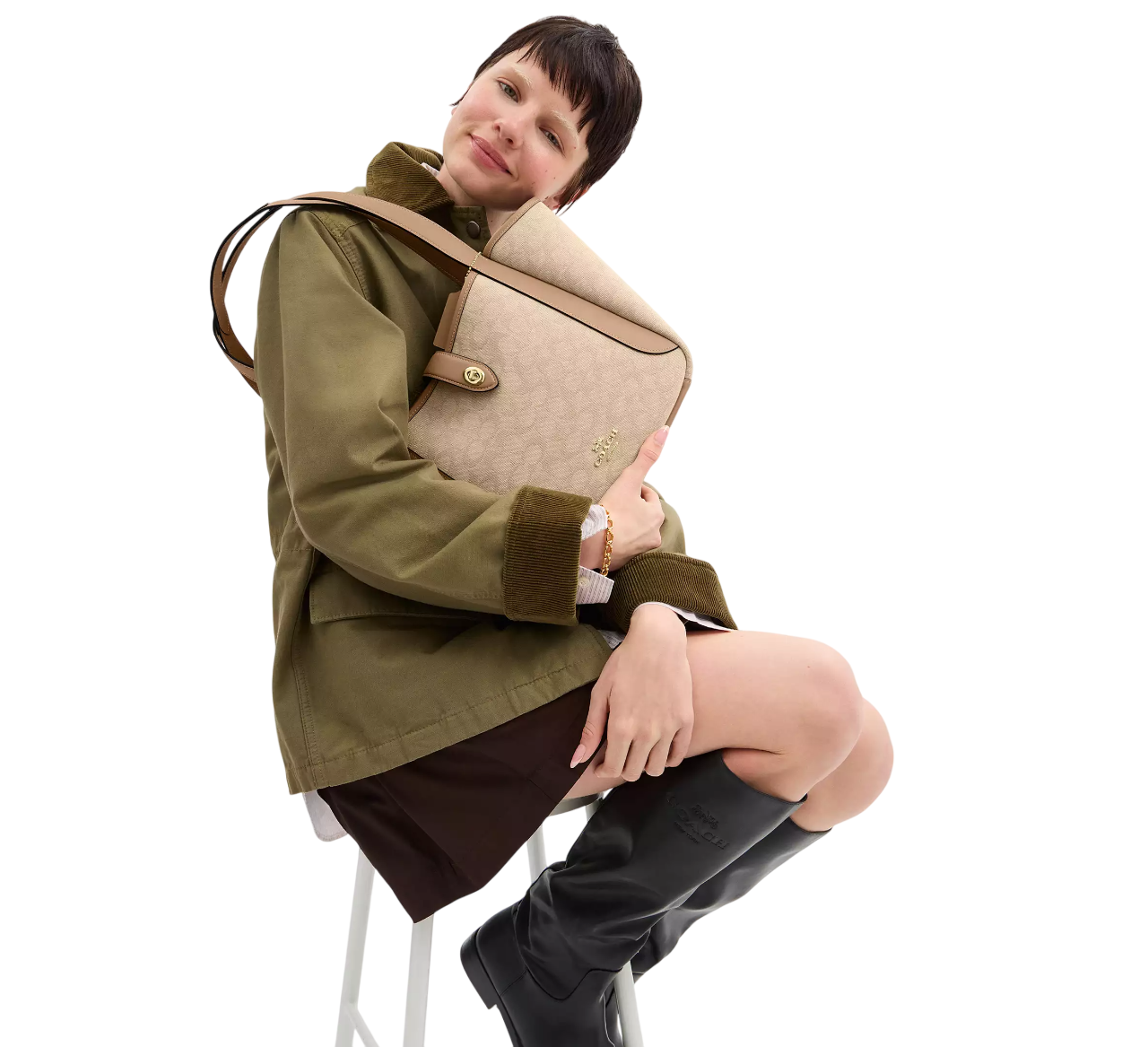 Bolsa Coach Hadley Turnlock Tote Bag With Signature Canvas Dark Natural Multi
