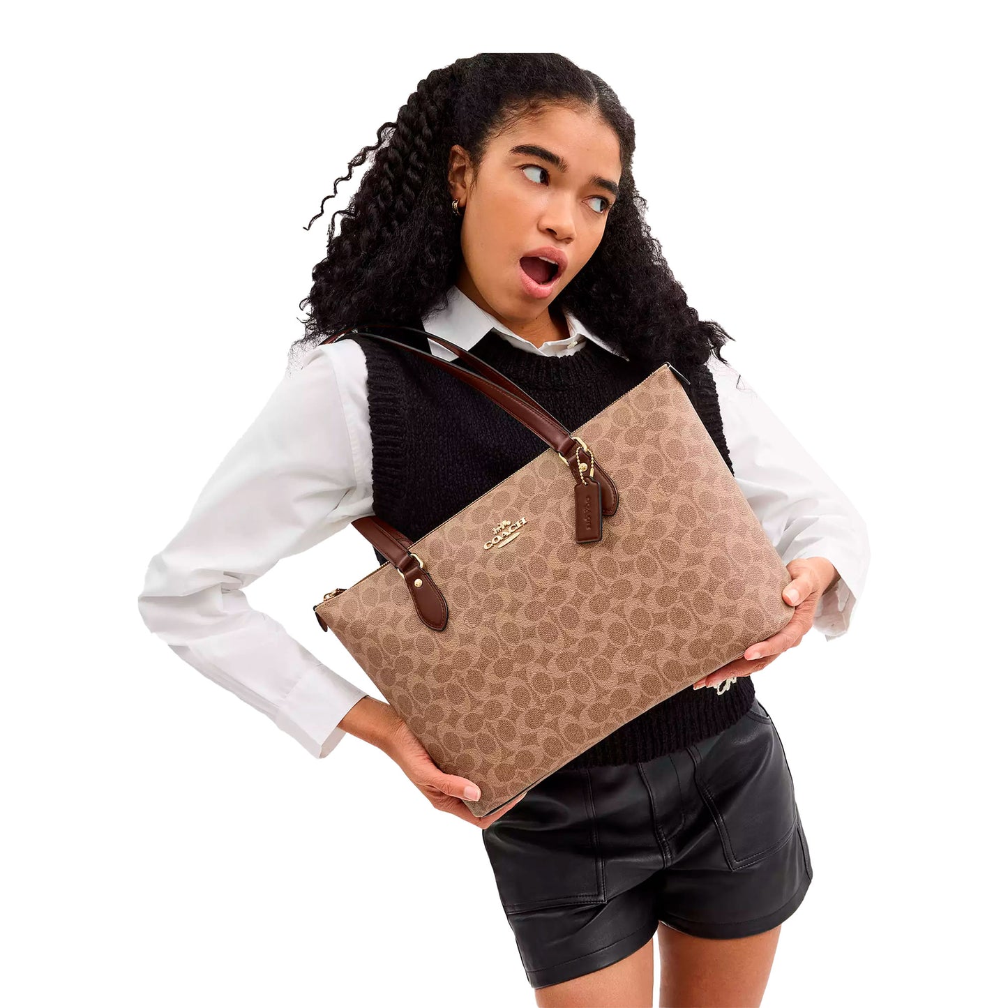 Bolsa Coach Gallery Tote Bag In Signature Canvas Tan Brown