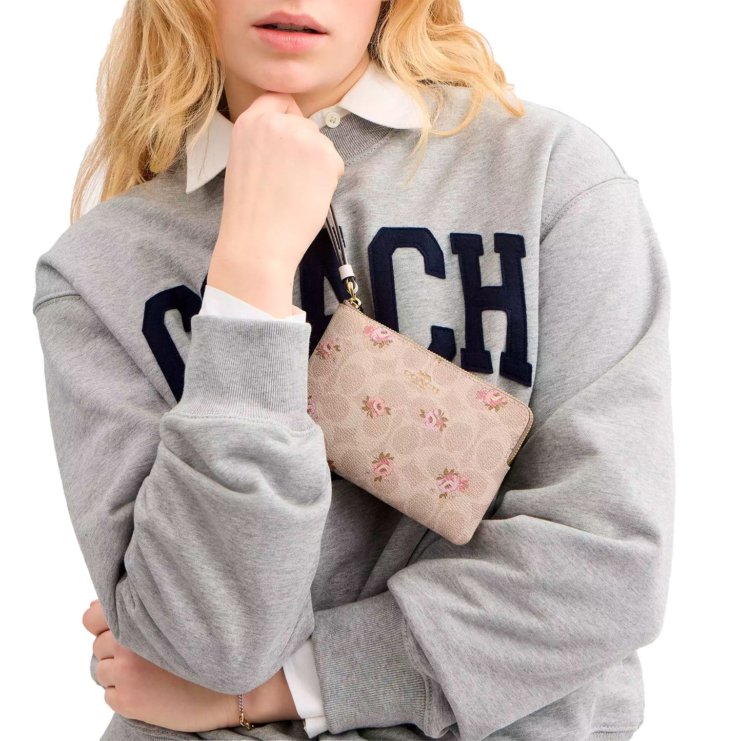 Monedero Coach Corner Zip Wristlet In Signature Canvas With Floral Print Sand Multi