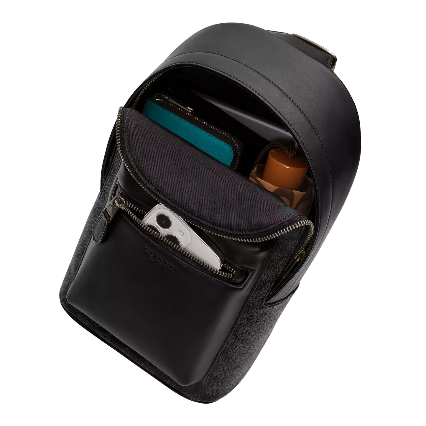 Bandolera Coach West Pack In Signature Canvas Charcoal Black