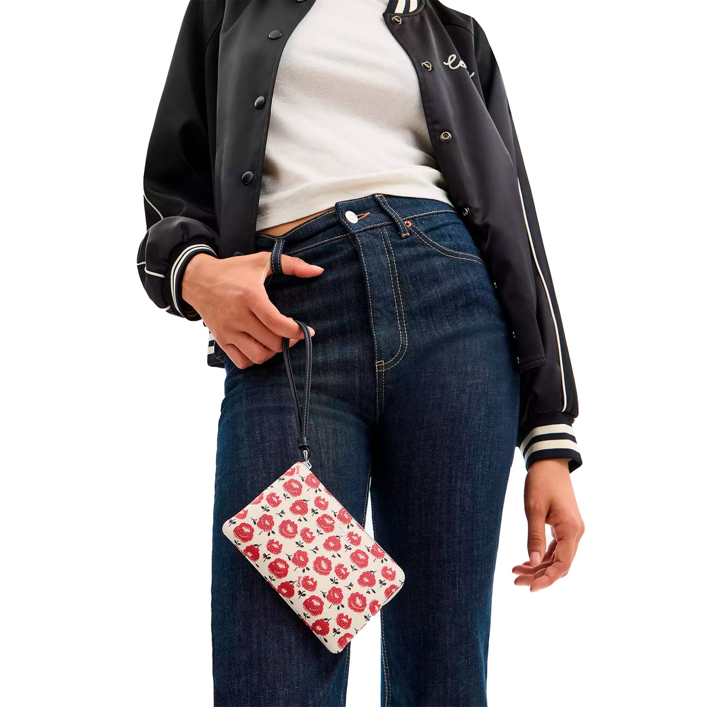 Monedero Coach Corner Zip Wristlet With Floral Print Chalk Black Multi