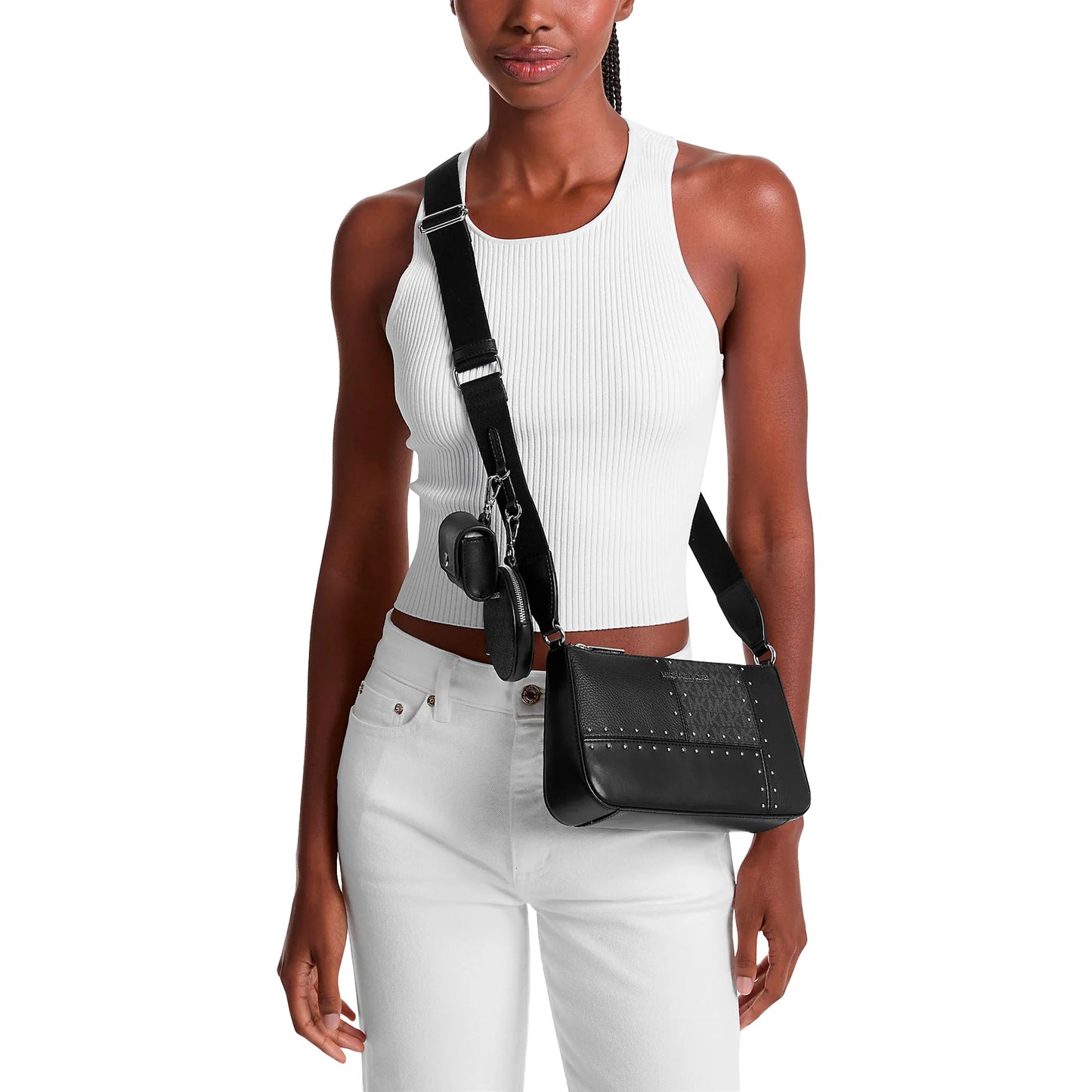 Bolsa Michael Kors Jet Set Travel Small Metallic Patchwork and Signature Logo Crossbody Bag Black