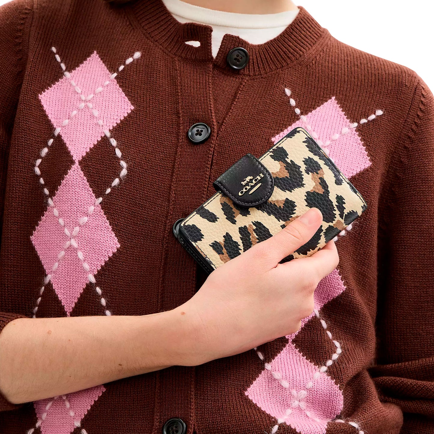 Cartera Coach Medium Corner Zip Wallet With Leopard Print