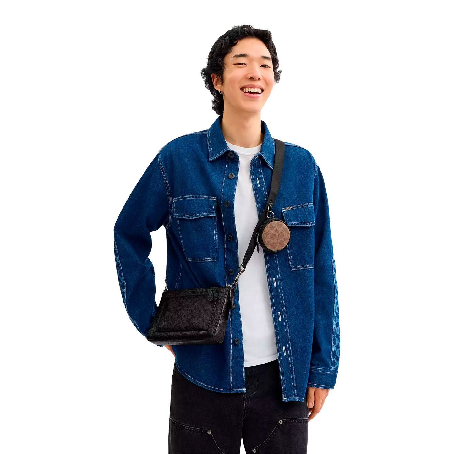 Bandolera Coach Holden Crossbody In Blocked Signature Canvas Charcoal Tan Black