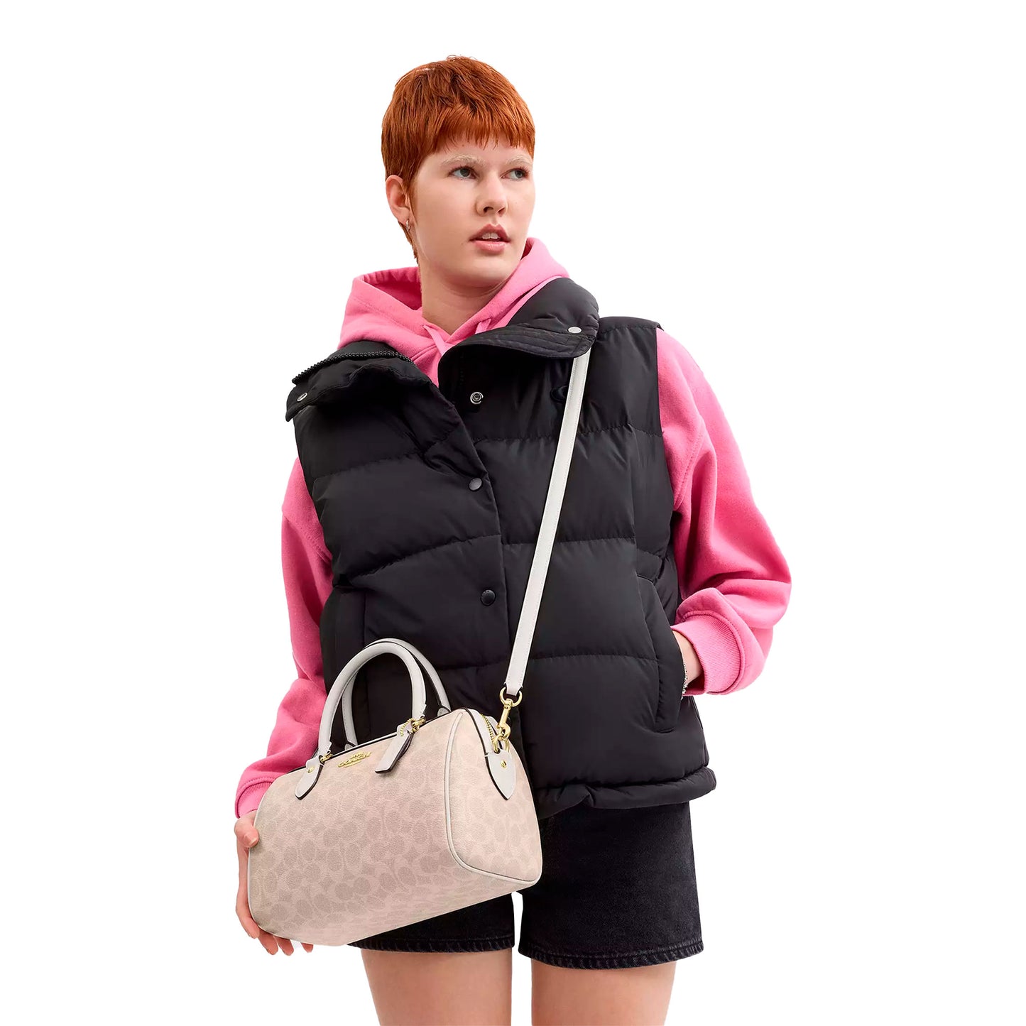 Bolsa Coach Rowan Satchel Bag In Signature Canvas Sand Chalk