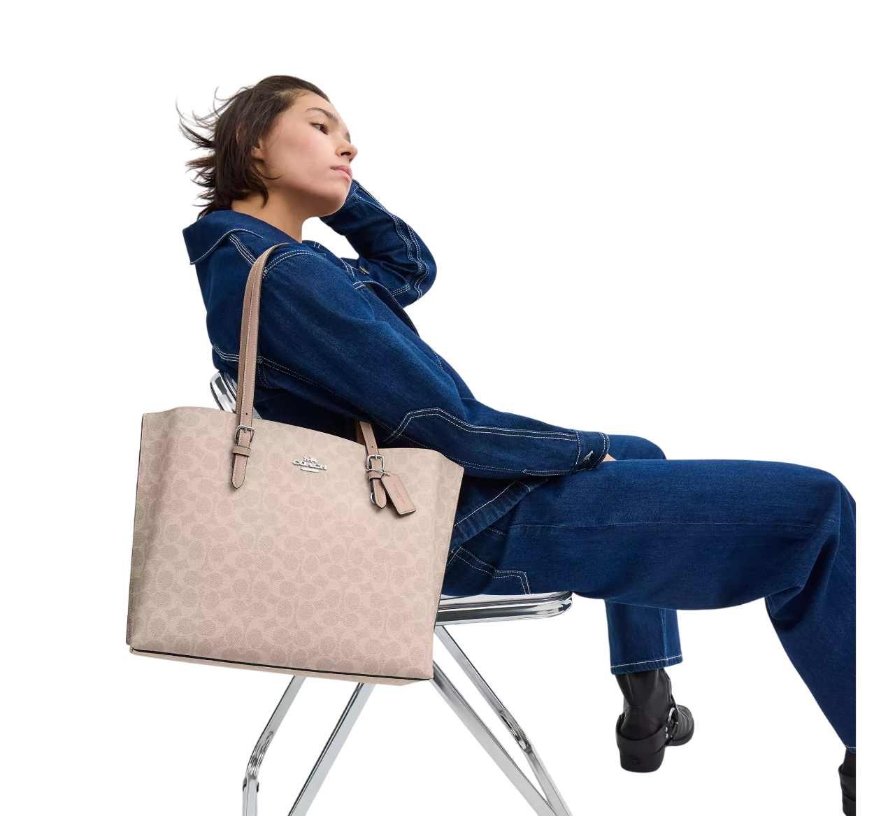 Bolsa Coach Mollie Tote Bag In Signature Canvas Sand Chalk