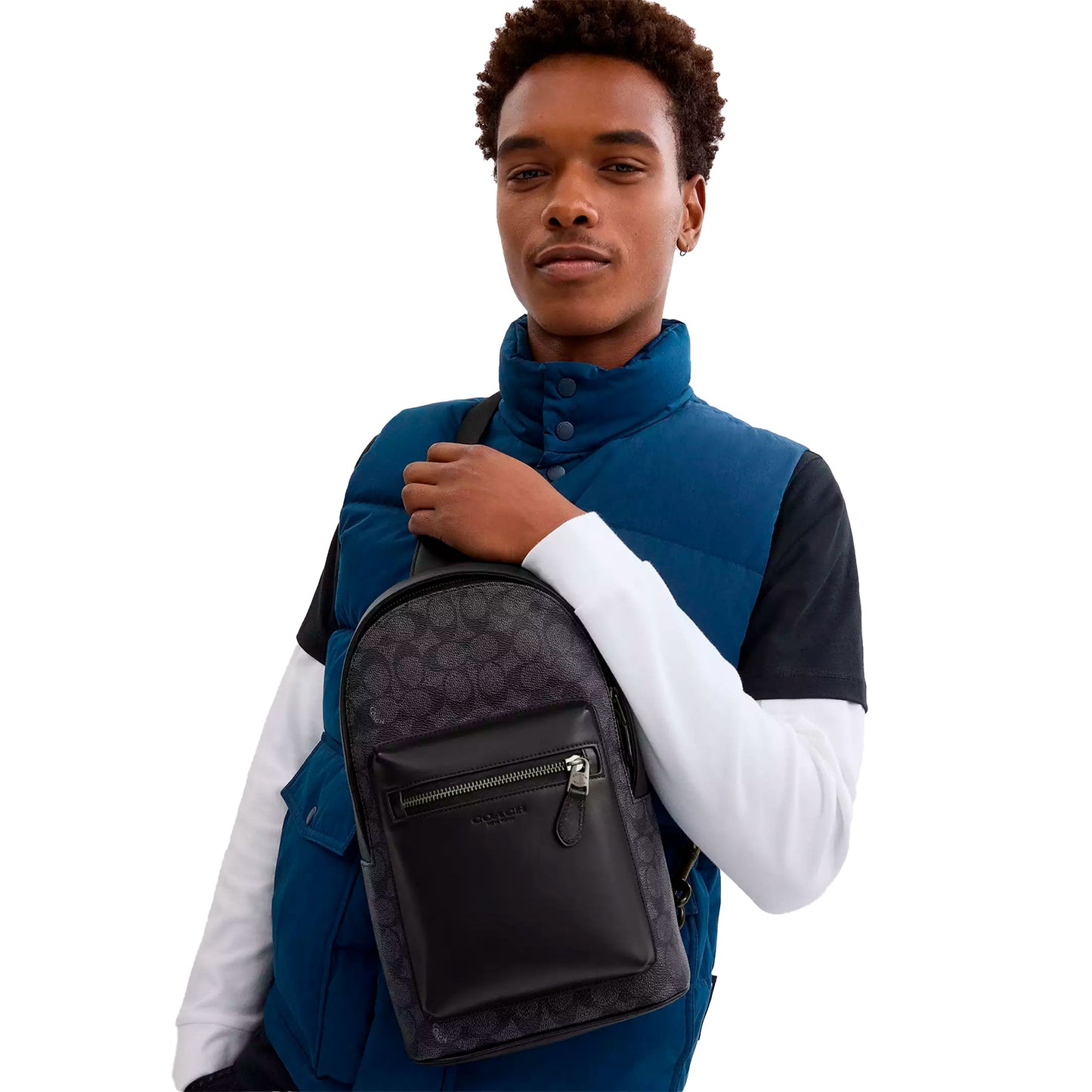 Bandolera Coach West Pack In Signature Canvas Charcoal Black