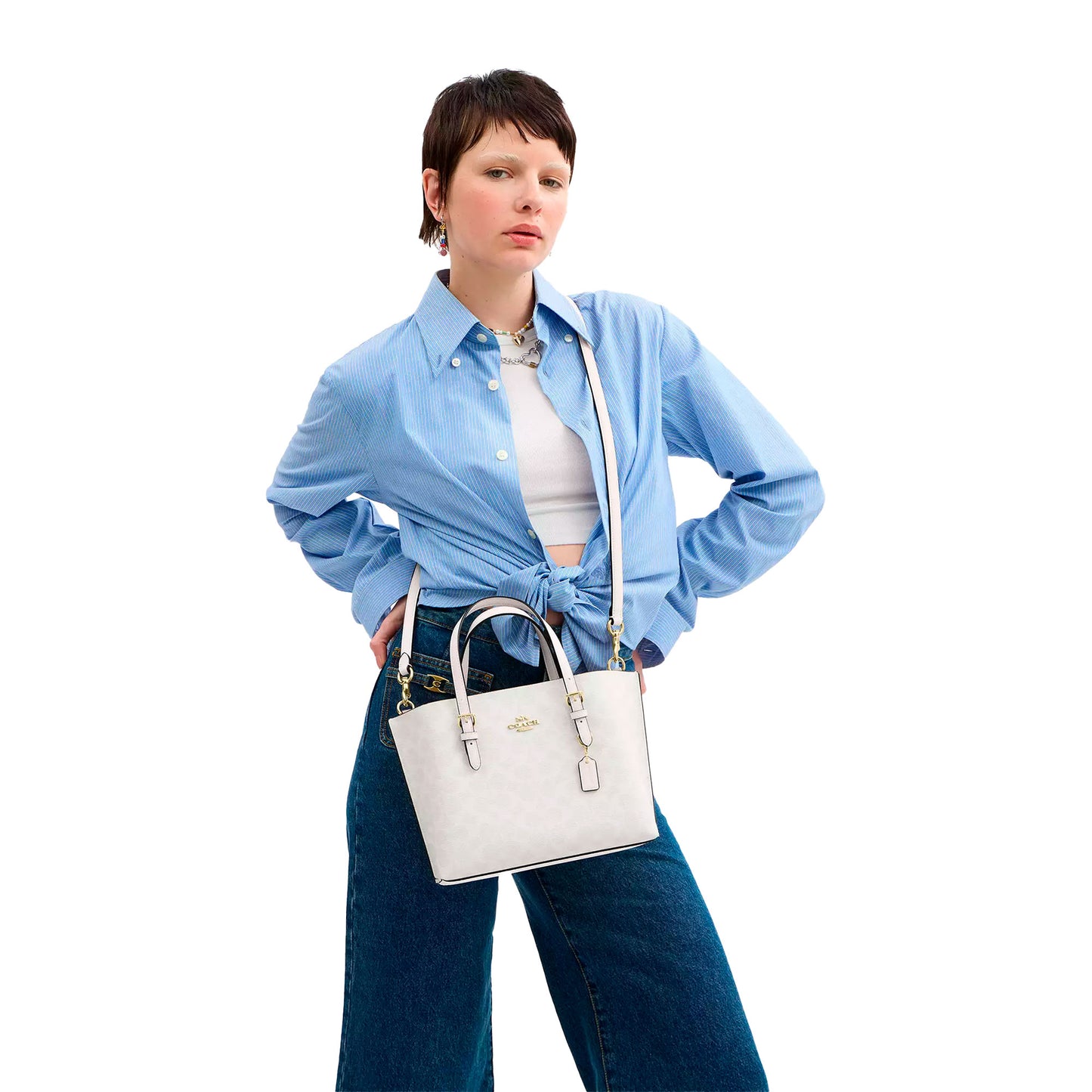 Bolsa Coach Mollie Tote Bag 25 Signature Canvas White Chalk