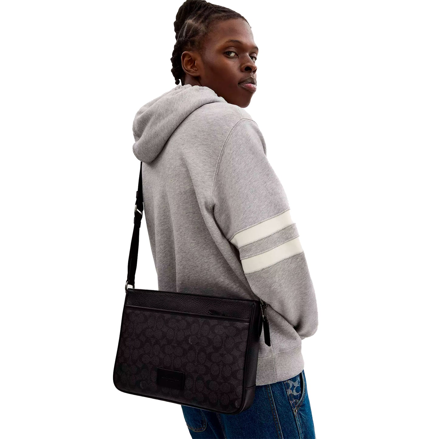 Bandolera Coach District Crossbody Bag In Signature Canvas Charcoal Black