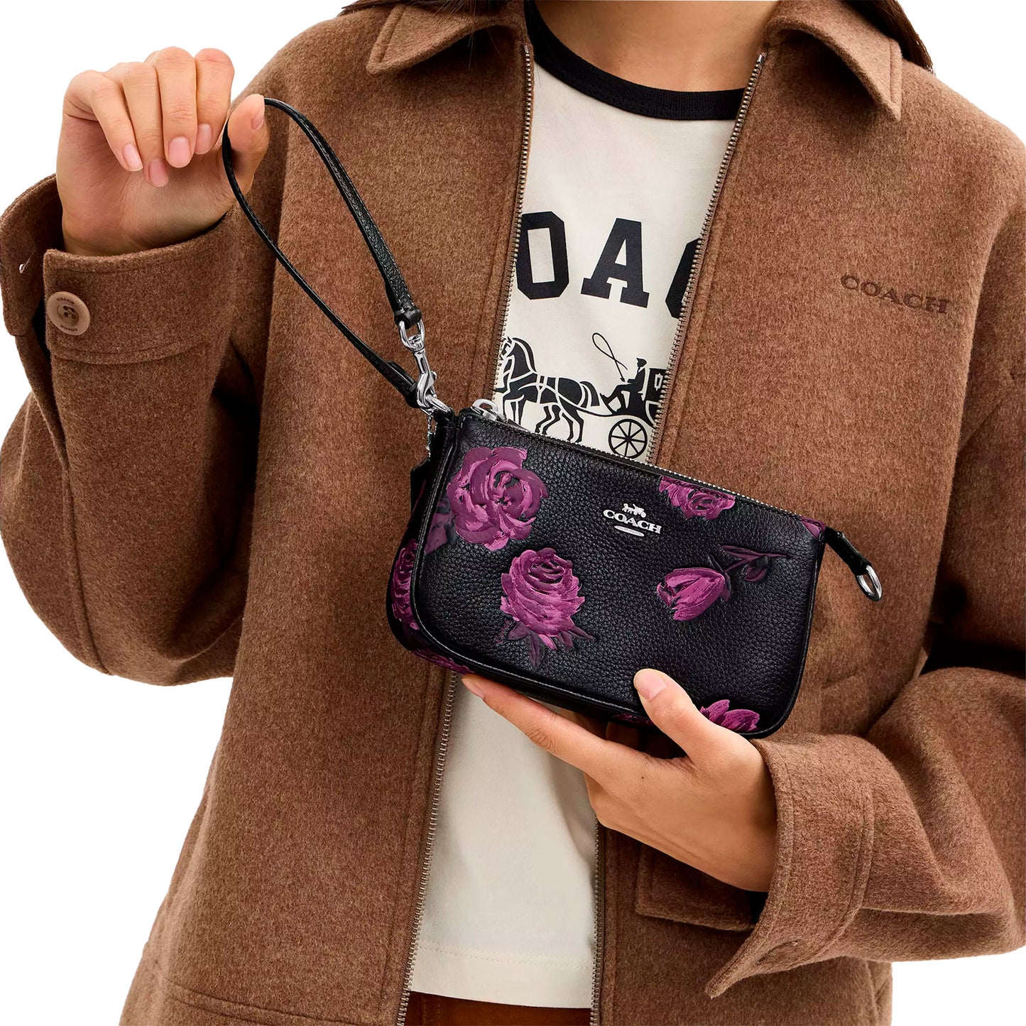 Bolsa Coach Nolita 19 With Floral Print Black Purple