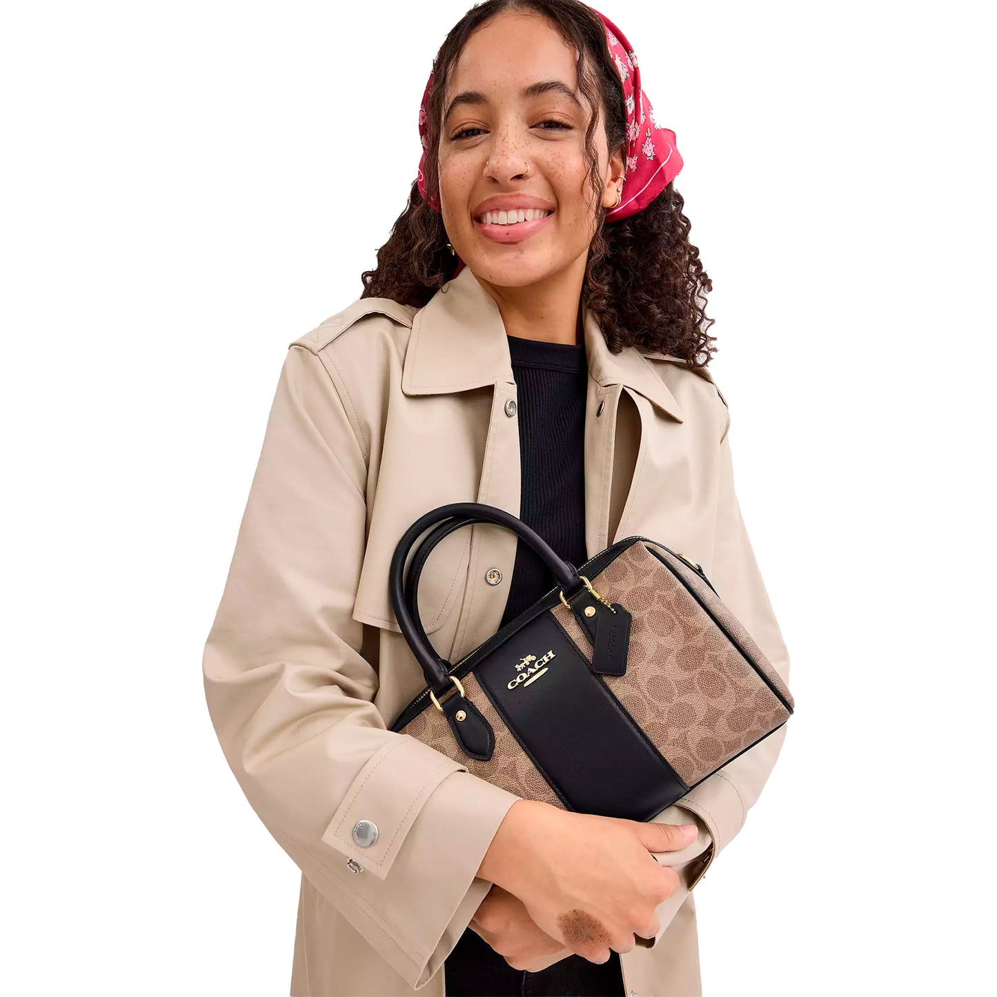 Bolsa Coach Rowan Satchel Bag In Signature Canvas Tan Black