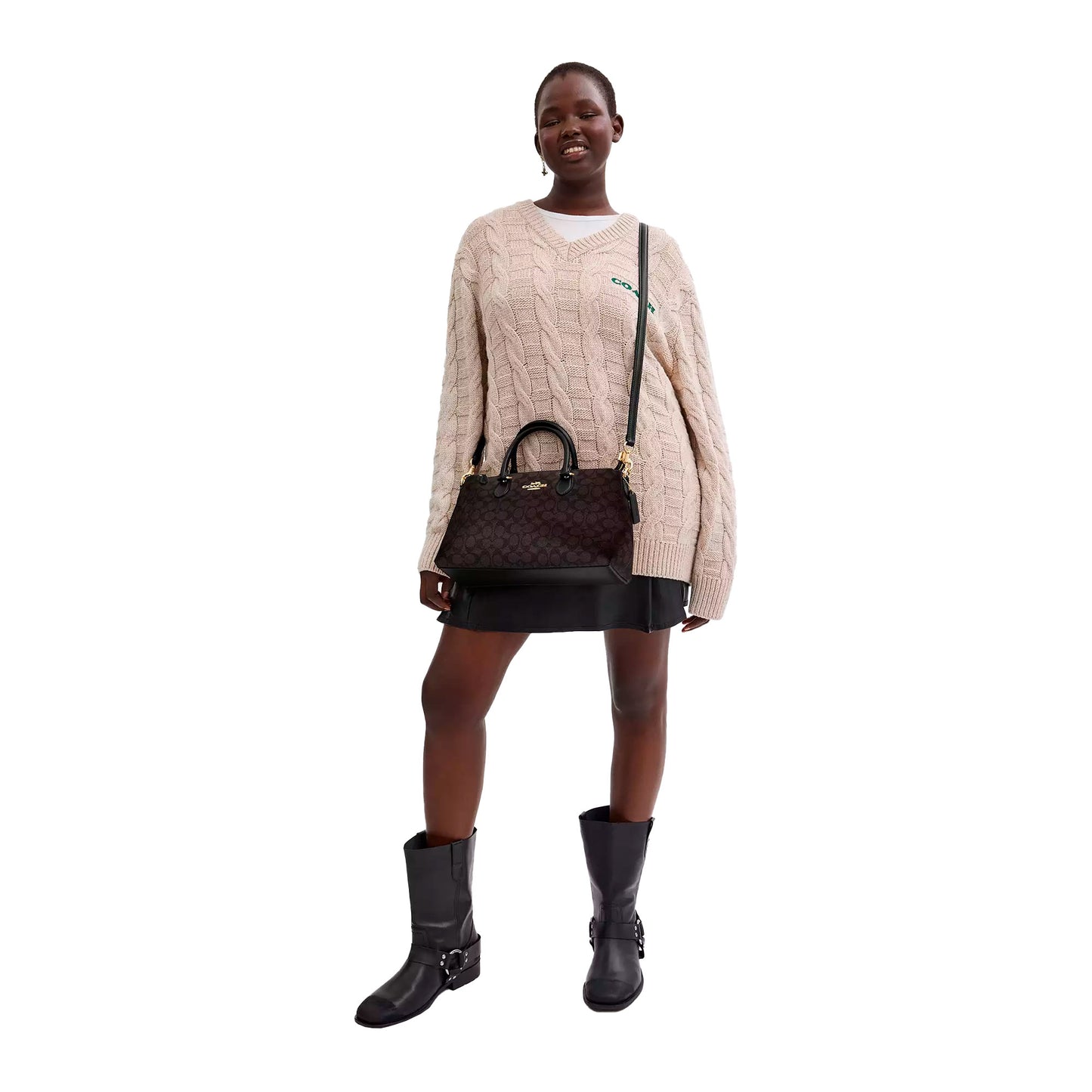 Bolsa Coach Georgia Satchel Bag In Signature Canvas Walnut Black