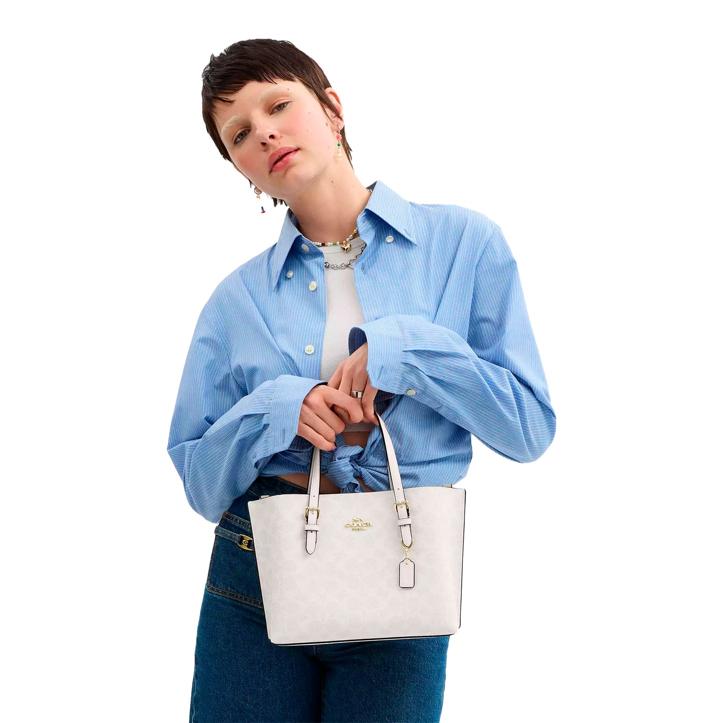 Bolsa Coach Mollie Tote Bag 25 Signature Canvas White Chalk