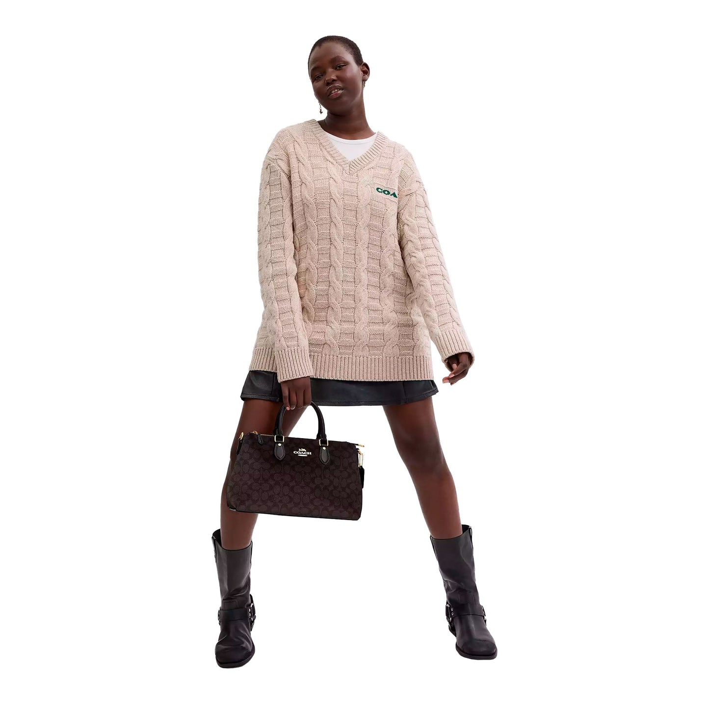 Bolsa Coach Georgia Satchel Bag In Signature Canvas Walnut Black