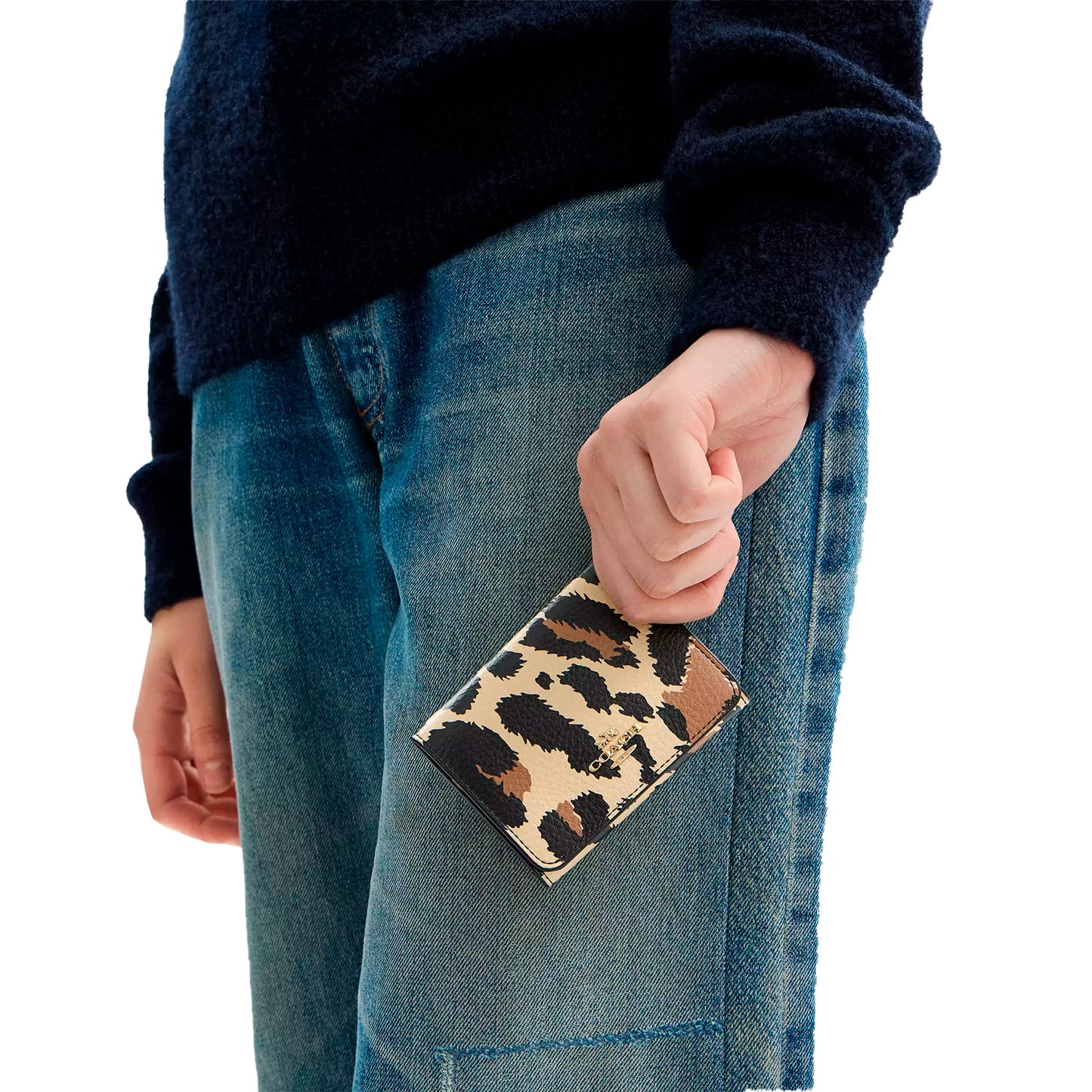 Cartera Coach Card Holder Wallet With Leopard Print And Signature Canvas