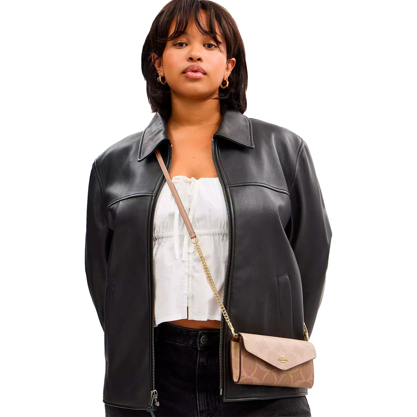 Bolsa Cartera Klare Wallet With Chain In Blocked Signature Canvas Tan