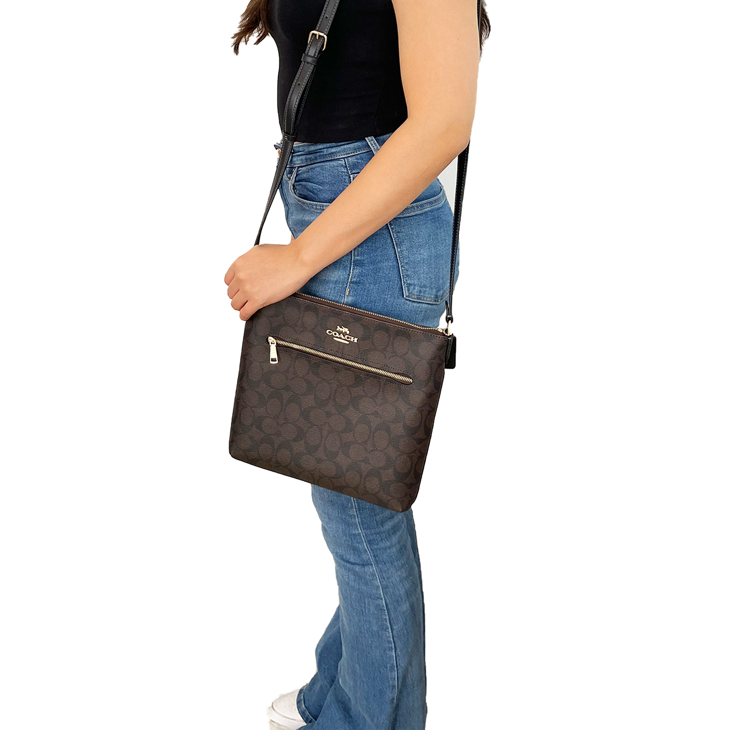 Bolsa Coach Rowan File Bag In Signature Canvas Brown Black
