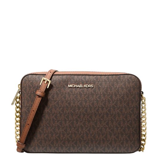 Bolsa Michael Kors Jet Set Large Printed Logo Crossbody Bag Brown