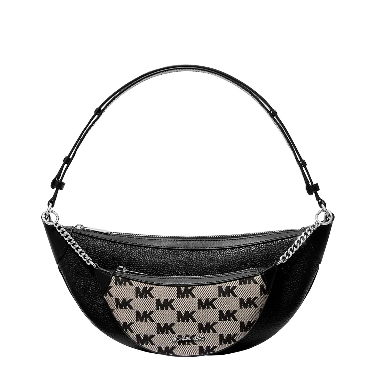 Bolsa Michael Kors Hollis Medium 2-in-1 Grain Leather and Jacquard Logo Shoulder Bag Black