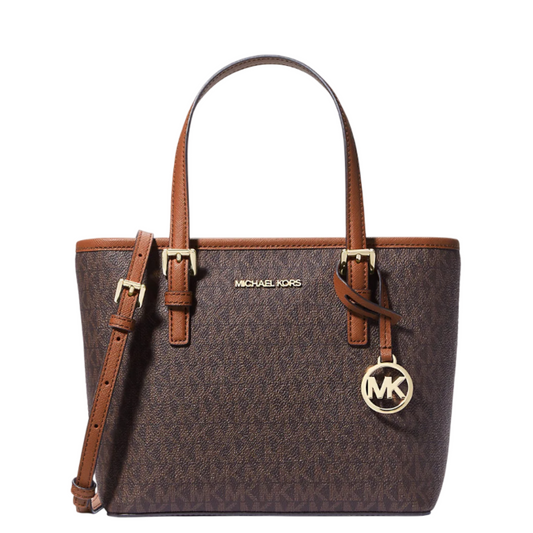 Bolsa Michael Kors Jet Set Travel Extra-Small Logo Top-Zip Tote Bag Brown