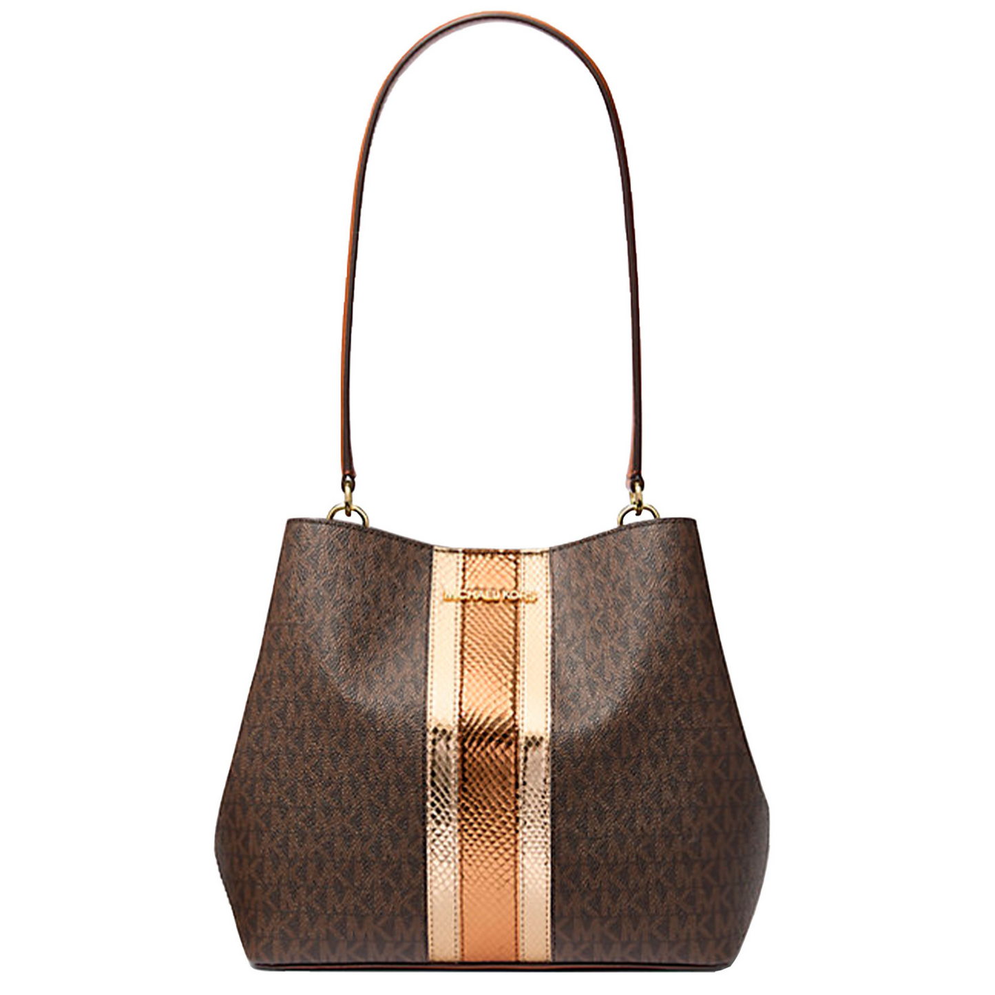 Bolsa Michael Kors Pratt Medium Signature Logo And Metallic Shoulder Bag Brown