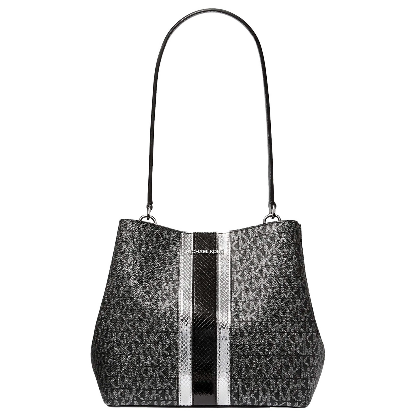 Bolsa Michael Kors Pratt Medium Signature Logo And Metallic Shoulder Bag Black