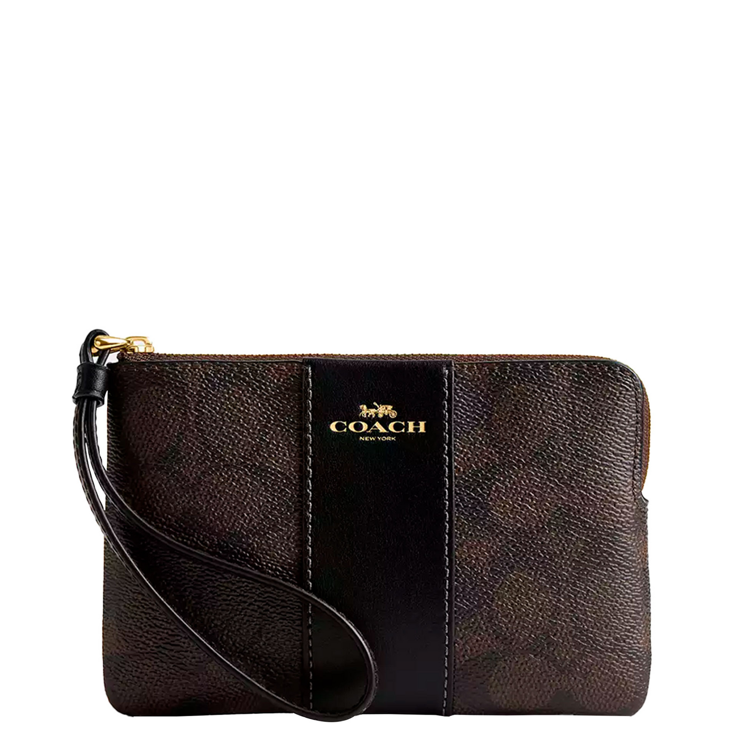 Monedero Coach Corner Zip Wristlet In Signature Canvas Brown Black