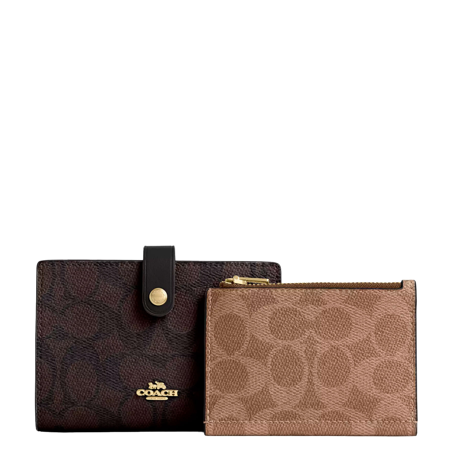 Cartera Coach 2 In 1 Wallet Blocked Signature Canvas Walnut Tan