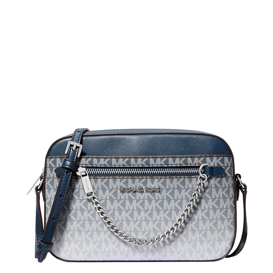 Bolsa Michael Kors Jet Set Large Ombré Signature Logo Crossbody Body Navy