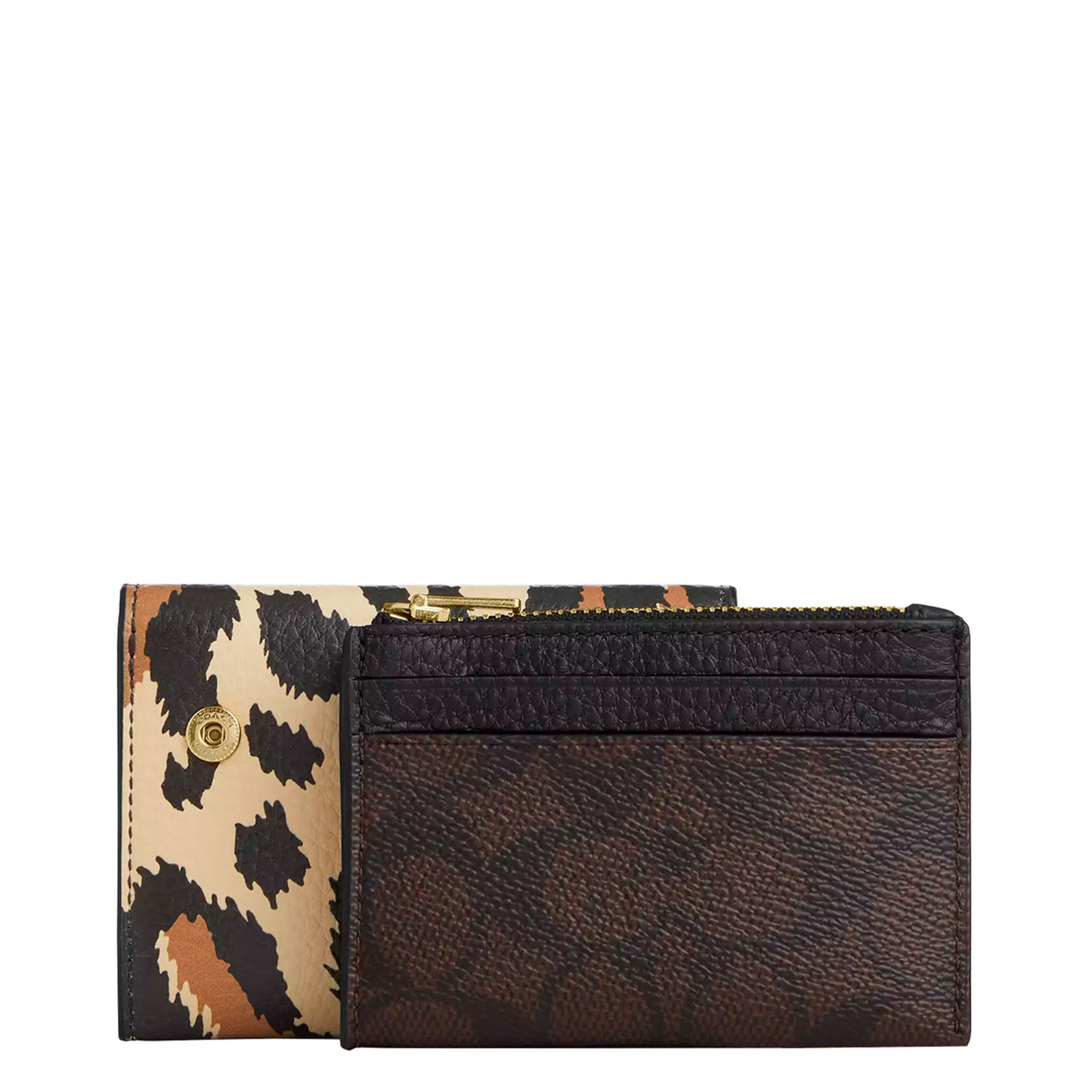 Cartera Coach Card Holder Wallet With Leopard Print And Signature Canvas