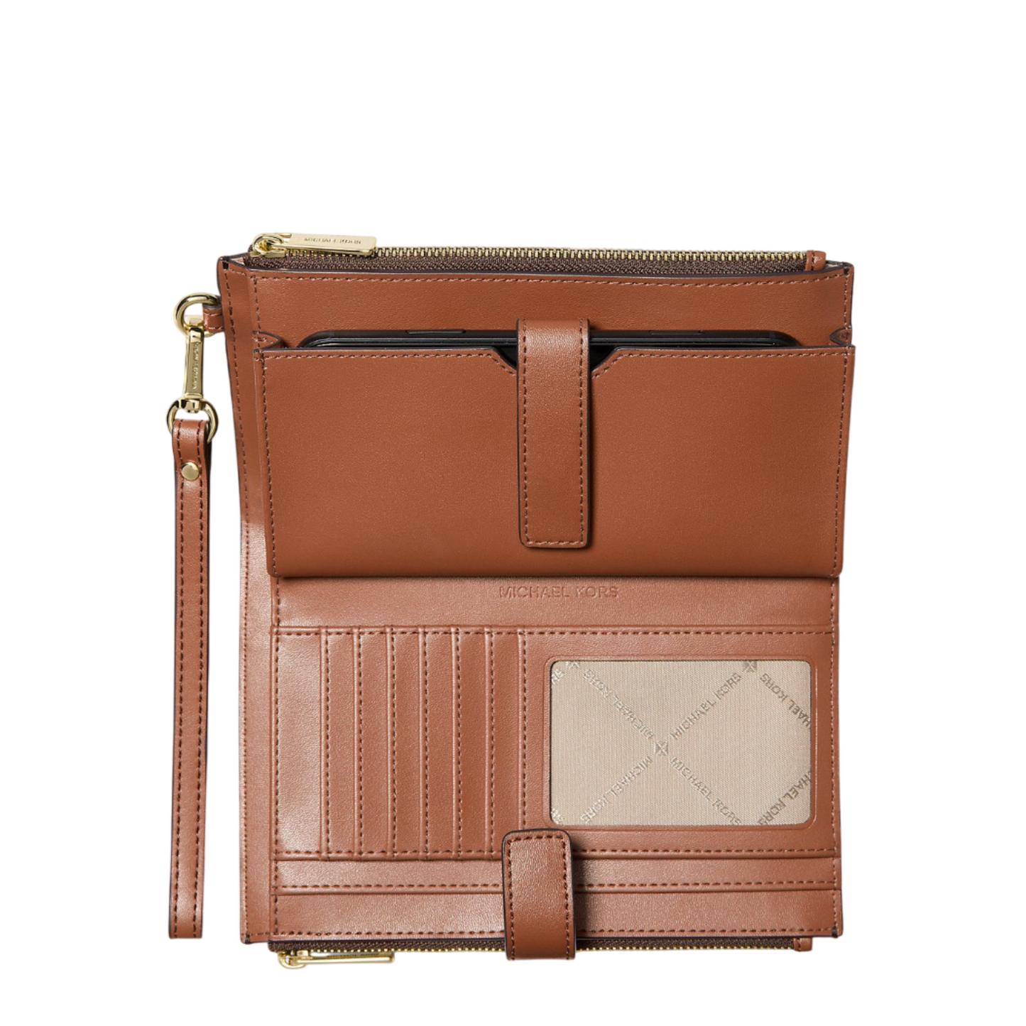 Cartera Michael Kors Jet Set Travel Double Zip Wristlet Logo Brown