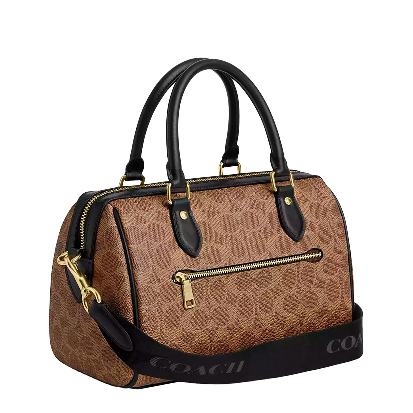 Bolsa Coach Rowan Satchel Bag In Signature Canvas Tan Black