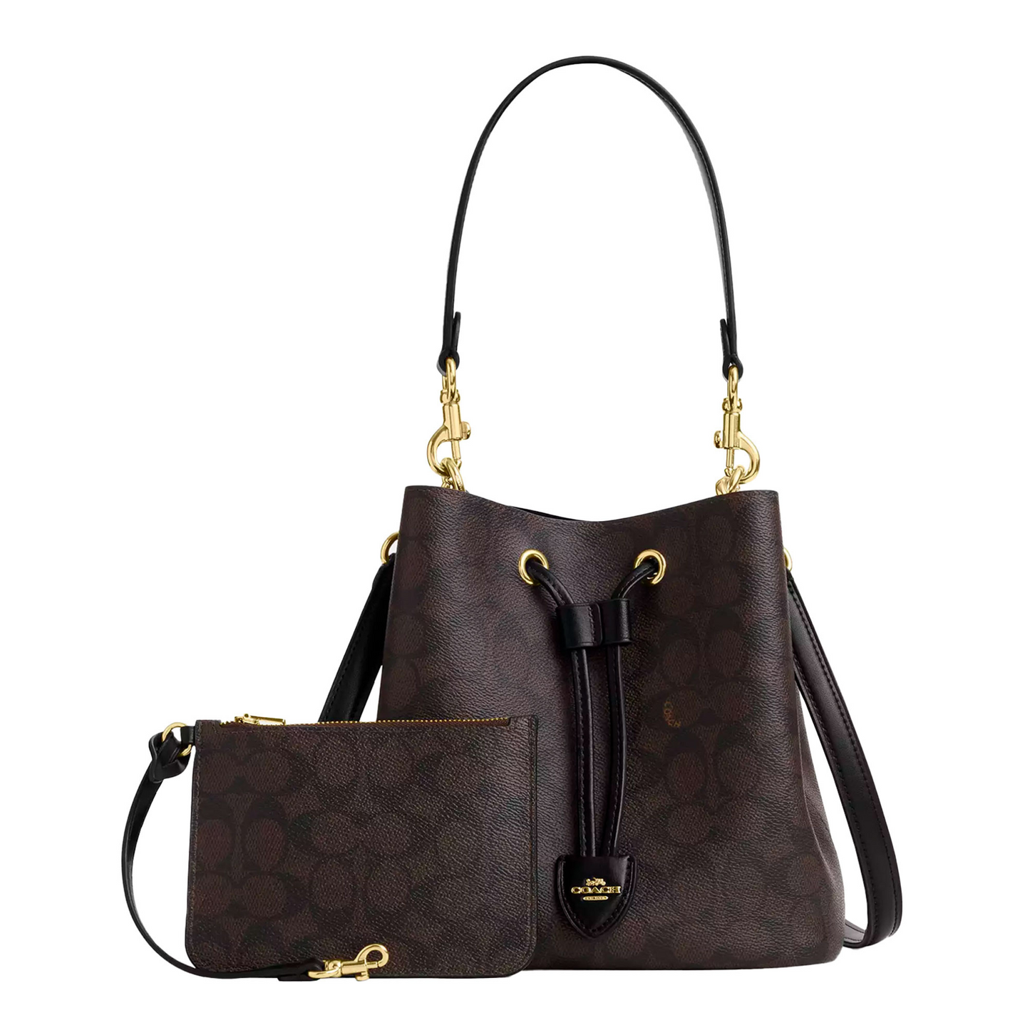 Bolsa Rowan Bucket Bag In Signature Canvas Walnut Black