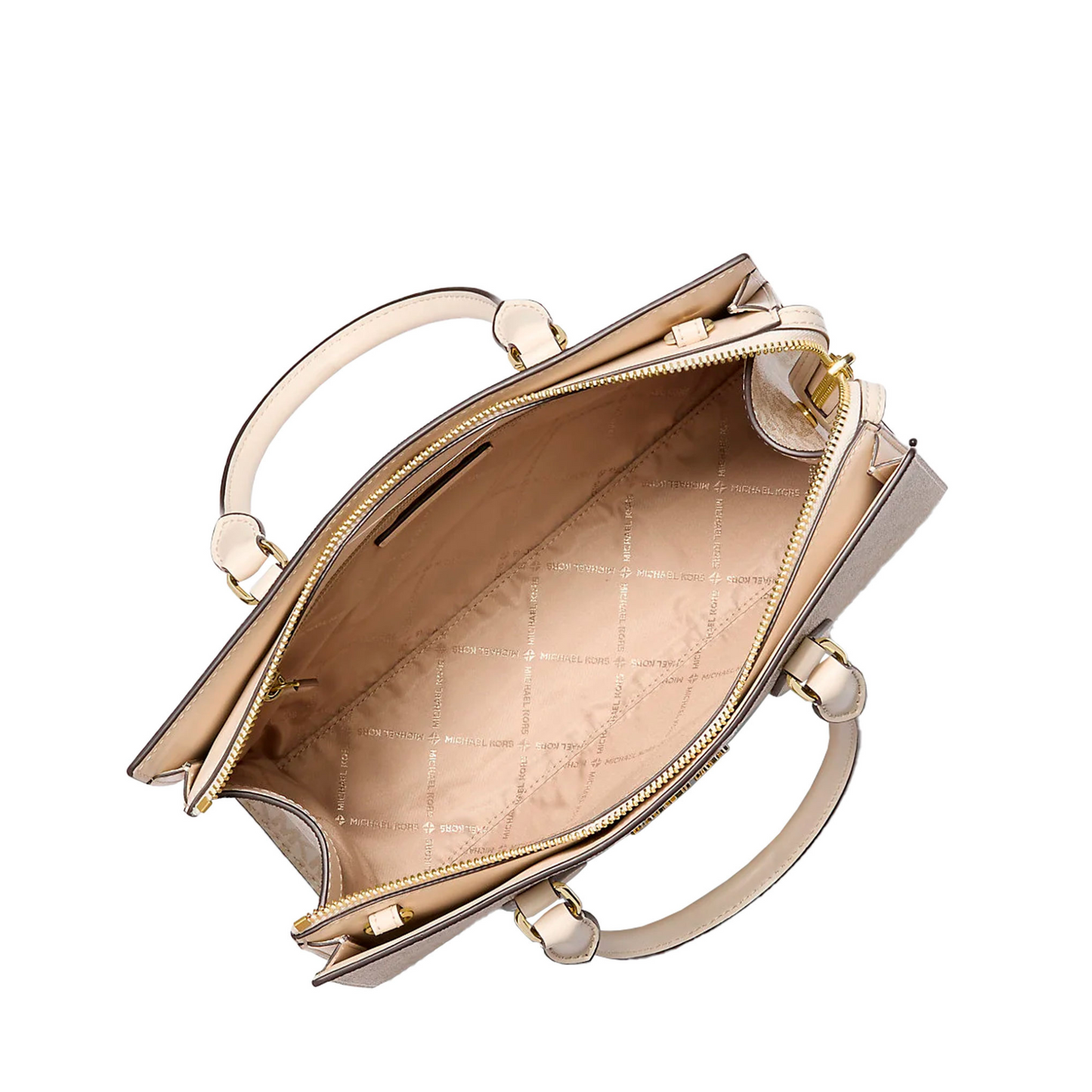 Bolsa Michael Kors Sheila Medium Signature Logo And Metallic Satchel Pale Gold