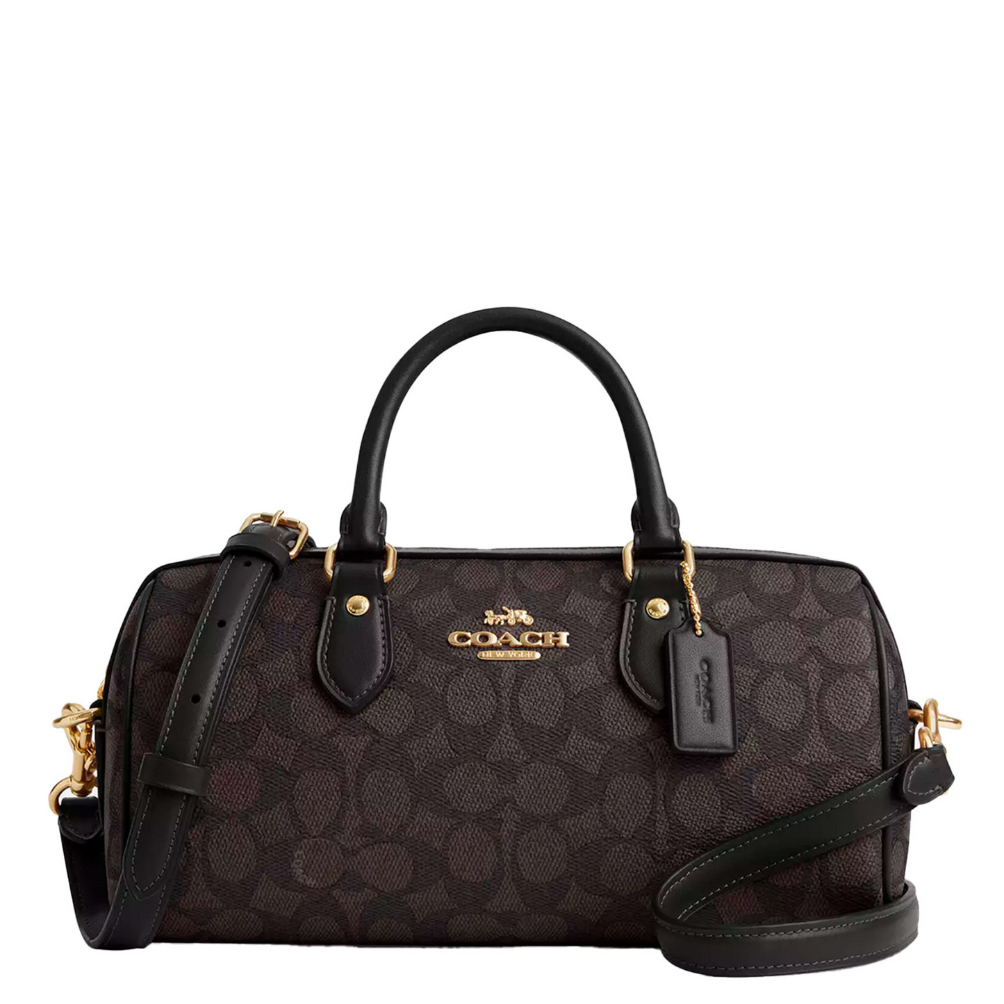 Rowan Long Satchel Bag In Signature Canvas Walnut Black
